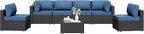7 Pieces Outdoor Patio Sectional Sofa Couch, Wicker Furniture Patio Conversation Sets with Washable Cushions & Coffee Table for Garden, Poolside, Backyard