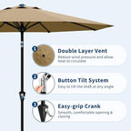Garvee 10FT Patio Umbrella - Outdoor Table Umbrella with Smooth Crank Lift, Push Button Tilt and 8 Sturdy Ribs - Market Umbrella UV Protection Waterproof for Pool, Deck, Yard, Garden (Tan)