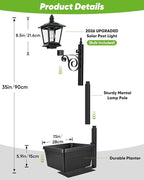 2-Pack Solar Lamp Post Light with Planter, 35Inch 2 in 1 Outdoor Flower Pots, 2700K Solar Lamps Outdoor Waterproof, Decorative Planters & Lights for Porch, Garden, Patio, Lawn, Front Door