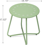 danpinera Outdoor Side Tables with Flower Cut Outs, Weather Resistant Steel Patio Side Table, Small Round Outdoor End Table Metal Side Table for Patio Yard Balcony Garden Green