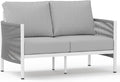 Aluminum Outdoor Patio Couch Loveseat, HDPE Rope Patio Sofa with Washable Thick Cushion, All-Weather Patio Furniture for Balcony, Yard, White Frame, White
