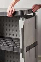 Rubbermaid Freestanding Storage Cabinet with Doors 18"D x 36"W x 37"H Medium Gray/Black Two-Shelf Lockable Cabinet for Indoor/Outdoor/Garage Storage for Garden Tools/Lawn Care Accessories