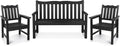 Stoog All-Weather Outdoor Bench & Chairs Set, 3-Piece Patio Furniture Set, Include 1 Garden Bench and 2 Garden Chairs, Never Rot or Fade, Black