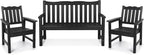 Stoog All-Weather Outdoor Bench & Chairs Set, 3-Piece Patio Furniture Set, Include 1 Garden Bench and 2 Garden Chairs, Never Rot or Fade, Black