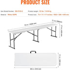 VEVOR Plastic Folding Bench, 6ft Portable Folding Bench, Smooth High Density Polyethylene Waterproof Outdoor Bench, Picnic Camping Table with Handle for Garden Soccer Playtime, White (2 Pack)