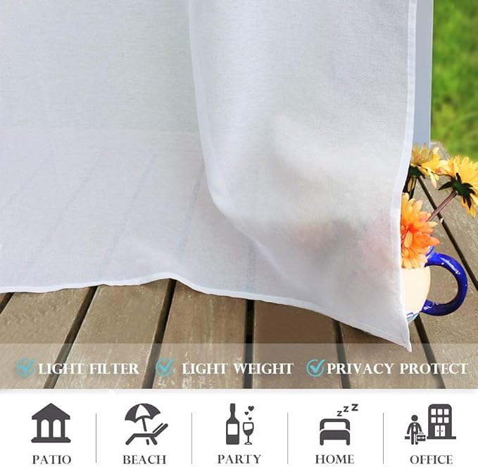 RYB HOME 2 Panels Outdoor Curtains for Patio - Linen Look Semi-Sheer Curtains for Patio Waterproof, Indoor Outdoor Drapes for Gazebo Pergola Balcony Pool Spa, Wide 54 x Long 84