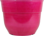Garden Elements Indoor/Outdoor Glazed Brushed Happy Plastic Planter, Large, Bright Pink, 15"