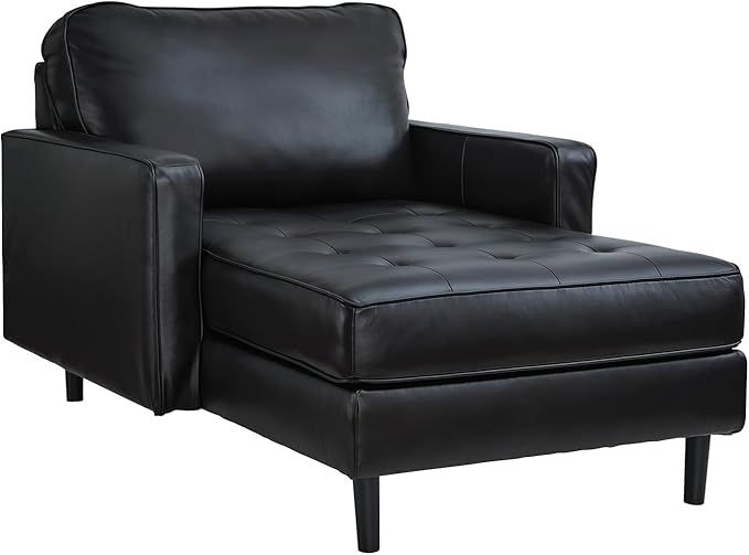 Signature Design by Ashley Bryceview Modern Tufted Leather Match Chaise with Loose Seat Cushion, Black