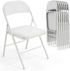 VINGLI 8 Pack Folding Chairs with Padded Seats, Metal Frame with Pu Leather Seat & Back, Capacity 350 lbs, White