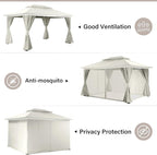 LAUSAINT HOME Semi-Permanent Outdoor Patio Gazebo 10'x13', Heavy Duty Party Tent Shelter with Double Roofs, Mosquito Nettings and Privacy Screens for Backyard, Garden, Lawn, Cream White