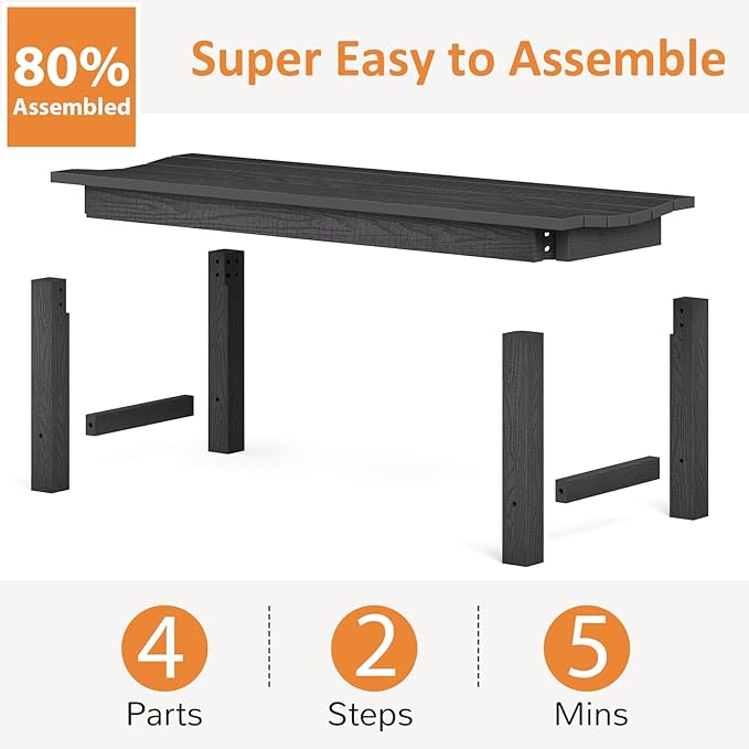 Outdoor Bench, 2-Person Patio Backless Bench Holds up to 800lbs, Weatherproof Garden Bench That Never Rot and Fade, Suit for Backyard, Porch, Patio, Deck and Entryway (Black)
