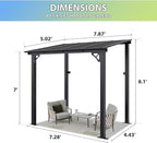 Aoxun 8’x 5’ Premium Gazebo with Aluminum Top Frame & Polycarbonate Panel, Wall Mounted Gazebos Pergola, Outdoor Patio Lean to Gazebo, Awnings with Sloped Roof, for Backyard, Porch, Deck