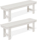 SERWALL 2-Person Outdoor Bench Backless, HDPE Outdoor Benches Weatherproof, 700 Lbs Weight Capacity, Poly Lumber Patio Furniture for Garden, Porch and Park, White, 2 Pack