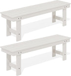 SERWALL 2-Person Outdoor Bench Backless, HDPE Outdoor Benches Weatherproof, 700 Lbs Weight Capacity, Poly Lumber Patio Furniture for Garden, Porch and Park, White, 2 Pack
