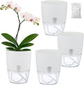Planterhoma 3 Pack Self Watering Pots for Indoor Plants, 6 Inch Plant Pot Plastic Self Watering Planter for Orchid, African Violet, Small Clear Flower Pots with Drainage Holes and Wicking Rope, White