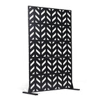 VEVOR Metal Privacy Screen, 47" W x 72" H, Outdoor Privacy Screens 5-Panel, Freestanding Outdoor Divider with Stand, Decorative Garden Steel Privacy Fence for Balcony Patio Indoor Room Black