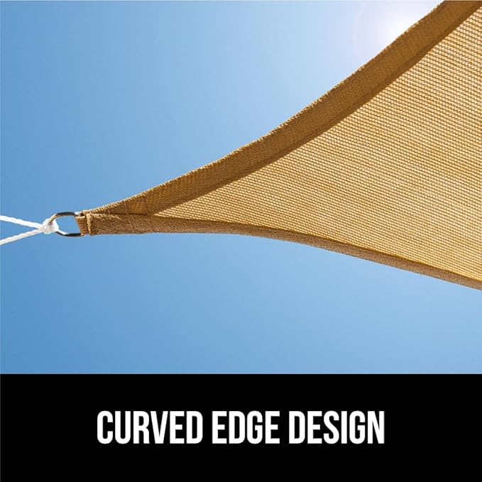 GORILLA GRIP Heavy Duty Sun Shade, UV Protection Fade Tear and Rust Resistant Rectangle Sunshade Canopy, Curved Edges Blocks Sunlight, Breathable Sail, Outdoor Patio, Lawn Garden 12x12 FT Sand