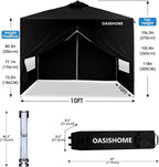 OASISHOME One Push Setup Pop-up Gazebo Portable Canopy Tent 10'x10', with 4 Sidewalls,Wheeled Bag,Waterproof, UV Protection, Heavy-Duty Steel Frame for Patio/Outdoor/Wedding Parties and Events (Black)