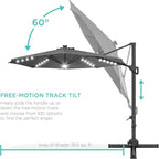 Best Choice Products 10ft Solar LED Cantilever Patio Umbrella, 360-Degree Rotation Hanging Offset Market Outdoor Sun Shade for Backyard, Deck, Poolside w/Lights, Easy Tilt, Cross Base