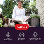 Keter Cylinder Set of 3 Rattan Resin Planter for Indoor and Outdoor Plants Ideal Decorative Planter for Porches and Patio Decor, Taupe