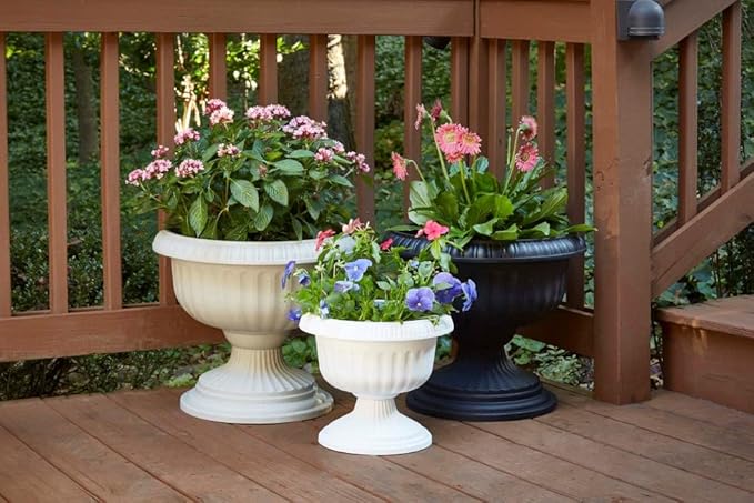 Southern Patio Dynamic Design 18 Inch Outdoor Home Resin Grecian Urn Versatile Planter Pot for Entryways and Backyard Patios, White