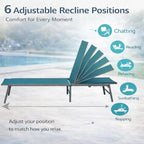 Kozyard 2-Pack Outdoor Lounge Chairs, Foldable Aluminum Frame Patio Chaise Lounge with 5-Position Adjustable Backrest, No Assembly, Breathable Textilene Fabric for Poolside Beach (MintGreen, Notable)