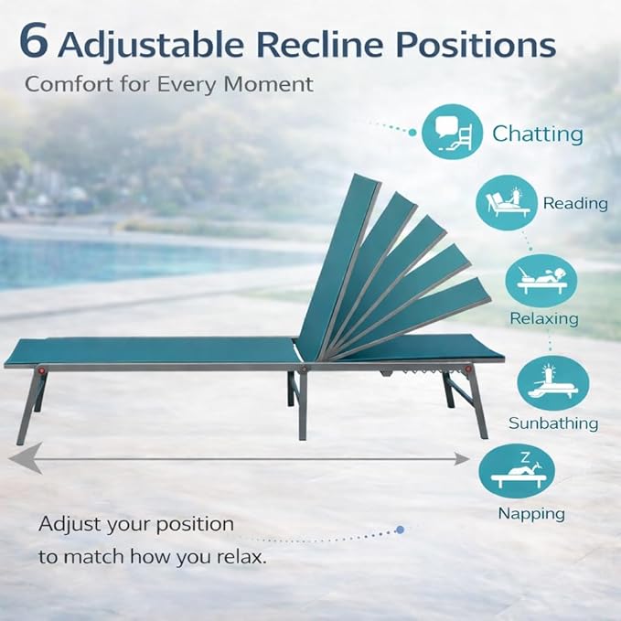 Kozyard 3-Pieces Patio Lounge Set, 2 Foldable Adjustable Lounge Chairs and Side Table, Aluminum Frame, Breathable Textilene Fabric, Assemble-Free, Reclining to Flat for Pool, Beach (MintGreen)