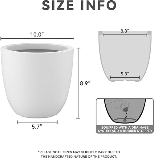 10 Inch Dia Round Concrete Planter – Pure White