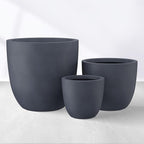 Kante 18",14",10" Dia Concrete Round Planters (Set of 3), Outdoor Indoor Large Planter Pots with Drainage Hole and Rubber Plug for Home Patio Garden, Dark Gray