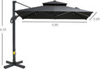 Outsunny 10ft Offset Patio Umbrella, Hanging Cantilever Umbrella, Square Shape, Aluminum Cross Base, Tilt, 360-Degree Rotation