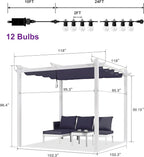 PURPLE LEAF 10' x 10' Outdoor Aluminum Pergola White Heavy-Duty Retractable Pergolas Patio Metal Pergola with Double Sun Shade Canopy and Light for Backyard Gardens Deck, Navy Blue