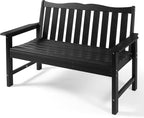 Backyard Expressions Poly Patio Bench (800 Lb Capacity) – Weatherproof Outdoor Bench, Low Maintenance, Heavy-Duty Recycled Material – Ideal for Porch, Patio & Park (Black Woodgrain Look)