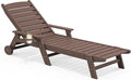 SERWALL Patio Chaise Lounge Chair, 78'' Long HDPE 5 Positions Adjustable Outdoor Lounger, Poly Lounge Chair with Rolling Wheels & Cup Holder for Pool, Coffee Brown