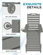 Outdoor Lounge Chair Set of 4, All Weather Patio Chaise Lounge Chairs for Outside, HDPE Chair with Rolling Wheels & Cup Holder, 5 Position, Deck, Pool, Grey