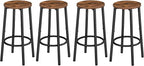 HOOBRO Bar Stools, Set of 4 Bar Chairs, Kitchen Round Height Stools with Footrest, Breakfast Bar Stools, Sturdy Steel Frame, for Dining Room, Kitchen, Party, Easy Assembly, Rustic Brown BF03BYP401N1