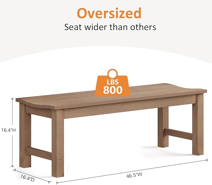 Outdoor Bench Set of 2, 2-Person Patio Backless Benches, HIPS Weatherproof Garden Bench that Never Rot and Fade, Suit for Backyard, Church, Patio, Deck and Entryway (Teak)