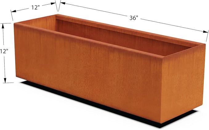 Plantercraft Large Rectangular Planters for Outdoor Plants – 36x12x12 Inch Corten Steel Planter Box | Heavy Duty Metal Raised Garden Bed for Patios & Decks | USA Made & Fully Welded