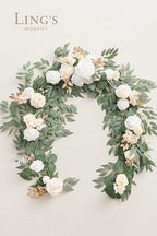 Artificial Flower Garland, 6 Ft Eucalyptus & Willow Leaf in White Beige