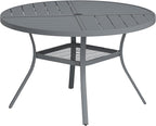VICLLAX Round Patio Table with Adjustable Umbrella Hole for 4, All Weather Metal Outdoor Dining Table for Lawn Garden, 40.6" Outdoor Coffee Table, Grey Tabletop
