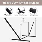 SUNCREAT Hammocks for Outside with Stand Included, Double Hammock with Curved Spreader Bar, Carrying Bag, Gray Stripes