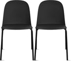 2xhome Modern Stackable Armless Dining Chair | Plastic Shell Seat with Metal Legs | Indoor or Outdoor Use | Home Kitchen Patio (2, Black, No Padding)