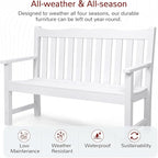 Stoog 3-Piece All-Weather Outdoor Bench & Chairs Set, Include 2 Garden Chairs and 1 Garden Bench, for Porch, Backyard, Lawn, Pool and Deck, White