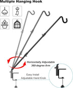 FEED GARDEN [Upgrade Version 2 Pack Bird Feeder Hanger Adjustable 43 Inch Deck Hooks for Railing 360 Degree Swivel Heavy Duty Hanging Hooks for Bird Feeders Wind Chimes