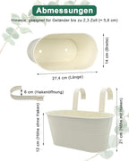 Metal Railing Planters for Outdoor Plants - 5 Pcs Balcony Hanging Flower Pots with Detachable Hooks & Drain Holes, Windowsill Oval Hanging Bucket Pots Fence Planters for Garden Home Decor, Cream White