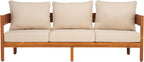 SAFAVIEH Outdoor Collection Theo Natural Teak Solid Wood/Taupe Cushion 3-Seater Sofa