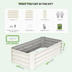 ZORMY 2 Pcs 4x2x1ft Galvanized Raised Garden Bed Outdoor, Metal Planter Boxes with Easy Assembly, Planter Raised Beds for Gardening, Flower, Plants, Vegetable, Herb - White