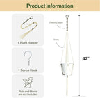 Macrame Plant Hanger Polyester Rope 42 Inch Outdoor Indoor Adjustable Hanging Planter for up to 10 Inch Plant Pot Modern Boho Home Decor (Ivory/Forest Green)