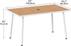DWVO Patio Table Rectangle 59"x34.2", Patio Dining Table for 6 Weather-Resistant Outdoor Table with Umbrella Hole, Steel Frame, Adjustable Feet for Outdoor/Indoor