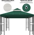 Sumfaller 10x10 FT Gazebo Replacement Canopy Top Double Tiered Canopy Top for Outdoor BBQ Roof Cover Grill Shelter (Green)