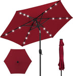 Best Choice Products 7.5ft Outdoor Solar Market Table Patio Umbrella for Deck, Pool w/Tilt, Crank, LED Lights - Burgundy